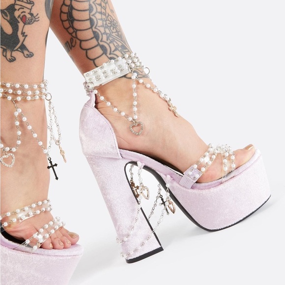 Dolls Kill Shoes Dolls Kill Purple Velvet Holy Revelation Heels